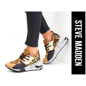 Steve Madden Cliff Wedge Sneakers Animal Print Leather Low Top Lace Up Size 9M